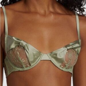 $228 NWT Kiki De Montparnasse Women's Green Cecile Bow Lace Demi Bra Size